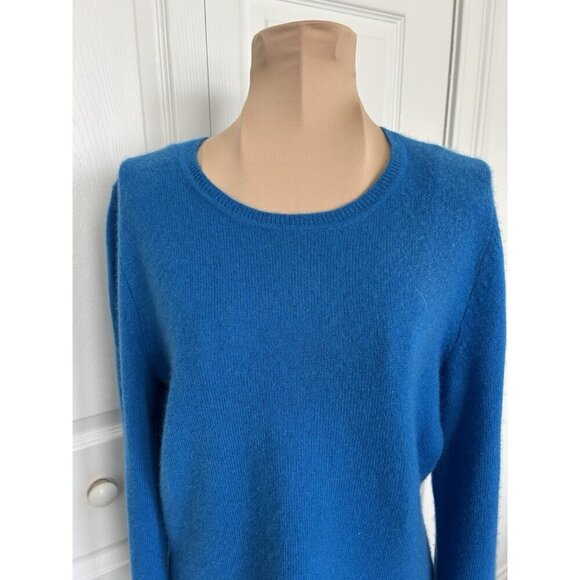 Lord & Taylor 100% Cashmere Round Neck Sweater Women Turquoise Blue Size L - Picture 2 of 7